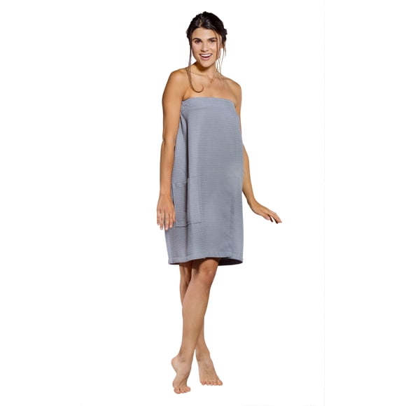 Turquaz Batas tipo gofre ligeras hasta la rodilla para mujer, toalla envolvente para el cuerpo tipo gofre para baño de spa con cierre táctil ajustable