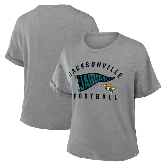 Women's Fanatics Heather Gray Jacksonville Jaguars Pennant Wave Tribute Tri-Blend Boxy T-Shirt