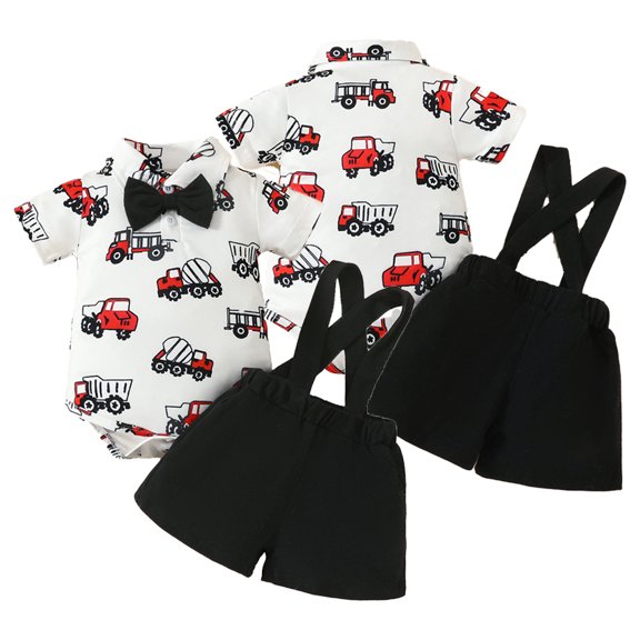 LYMAYTER 0-18M Baby Boys Gentleman Outfits Suits, Newborn Short Sleeve Shirt bib Pants bow Tie Overalls Clothes Set