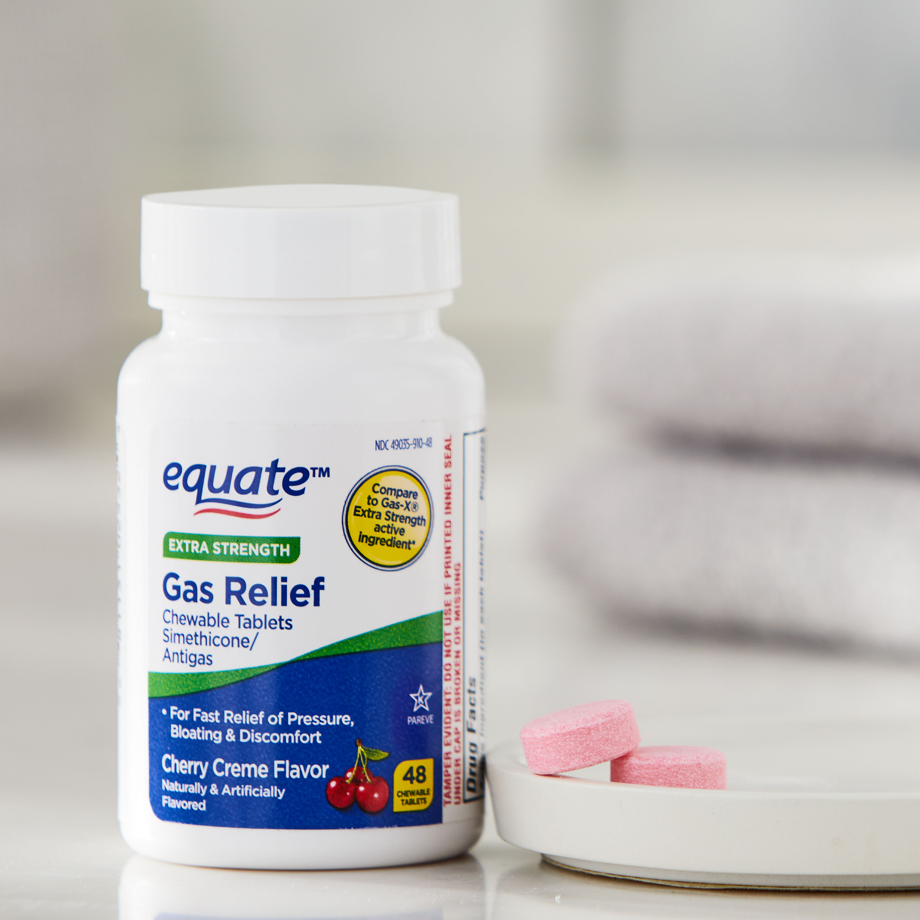 Equate Extra Strength Gas Relief Chewable Tablets, Cherry Creme, 48 Count - image 2 of 13