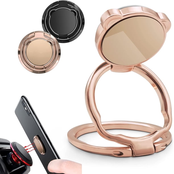 RV 2 Piezas (Negro + Oro Rosa) Soporte para Teléfono con Anillo, Soporte para Anillo para Teléfono Celular con Rotación de 360°, Soporte para Teléfono con Imán de Aleación de Zinc para Coche