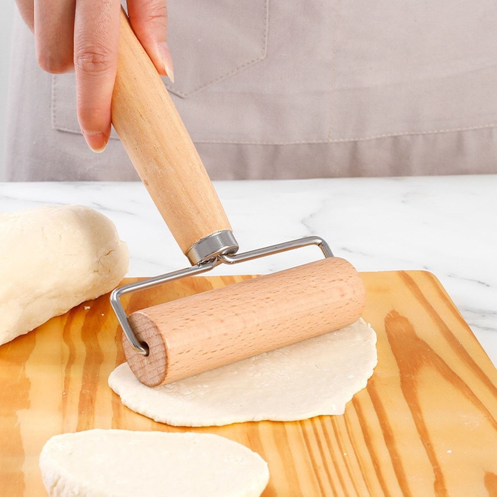 FURNIX Ergonomic Wooden Rolling Pin,Manual Dumpling Skin Roller,Consistent Thickness Dough,Hygienic Food-Safe,Gift For Cooks And Bakers,Durable Hardwood Construction
