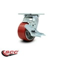 thumbnail image 2 of 4 Inch Red Poly on Cast Iron Swivel Caster with Ball Bearing and Brake SCC, 2 of 2