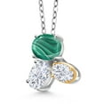 thumbnail image 2 of Gem Stone King 925 Silver and 10K Yellow Gold Green Malachite and White Moissanite Pendant Necklace for Women (3.40 Cttw, Oval 8X6MM, 7X5MM and 6X4MM, Gemstone, with 18 inch Chain), 2 of 4