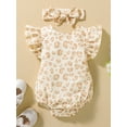 thumbnail image 2 of hirigin 2 Pcs Newborn Summer Outfits, Toddler Backless Leopard Print Fly Sleeve Round Neck Bodysuit + Bow Headband, 2 of 9