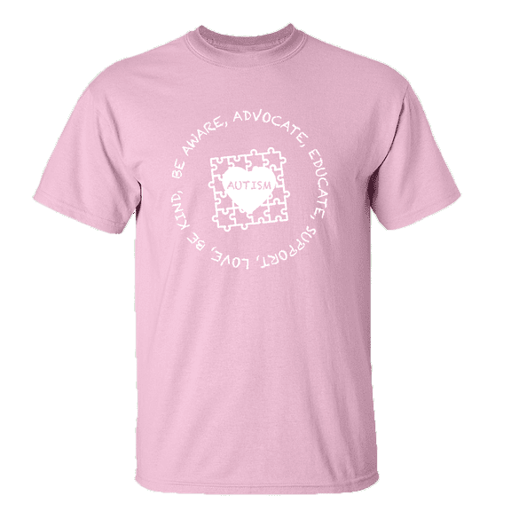 Autism Awareness Puzzle Be Aware Educate Support Love Unisex Adult Short Sleeve T-shirt-Light Pink-xxl