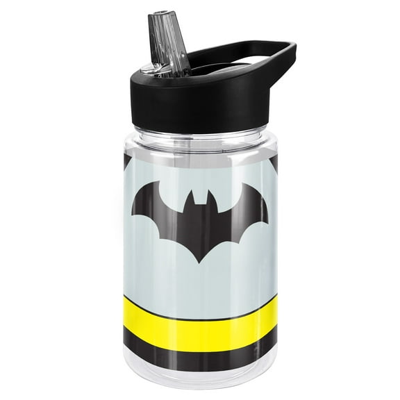 Batman Kids Tritan Plastic Water Bottle with Straw Lid and Handle, Reusable Tumbler for Toddlers, Unisex for Girls and Boys, 12oz, Bottle Uniform