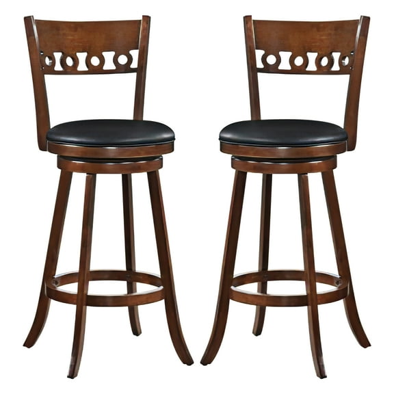 Gymax 2PCS 30.5'' Bar Height Chairs Swivel Bar Stools w/ Rubber Wood Frame