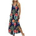 thumbnail image 4 of TOPUUTP Summer Dresses for Women Clearance Under $10 Sleeveless Floral Sundress V Neck Boho Split Flowy Long Casual Spring Beach Dress with Pockets S, 4 of 5