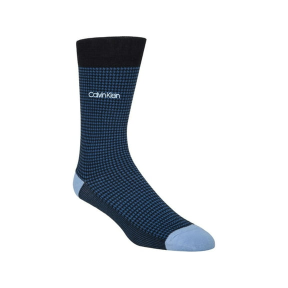 CALVIN KLEIN Mens Primary Blue Houndstooth Colorblock Logo Dress Crew Socks 7-12