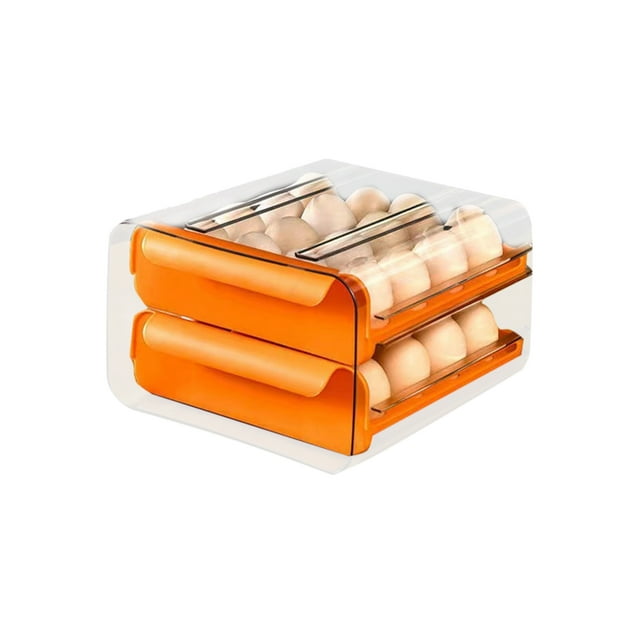 Holder Tray Container Egg Drawer Double Layer Toxic Free Transparent Thicken Large Capacity Egg Storage Box With Handle For RefrigeratorOrange