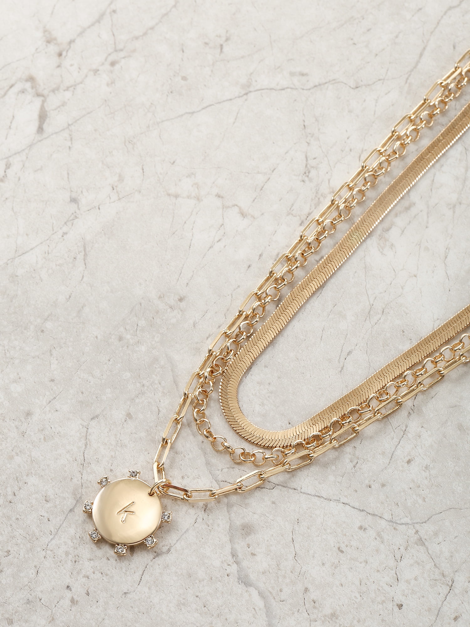 Time and Tru Goldtone Necklace, 3 Piece, Initial K