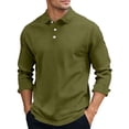 thumbnail image 3 of Men's Button Down Long Sleeve Shirt Turndown Collar Pullover Cotton Polyester Spandex Blend Solid Color Casual Top For Daily Office Work | Zenithor,Army Green L, 3 of 7