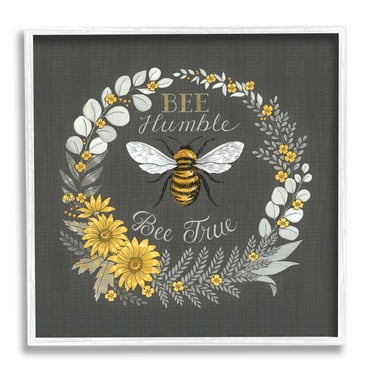Stupell Industries Bee Humble Be True Phrase Vintage Yellow Florals, 12 x 12,Design by Deb Strain