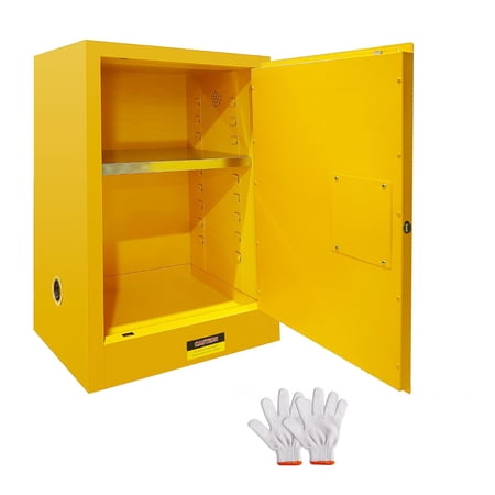 12 Gallon Flammable Liquid Storage Cabinet 0.6mm Thick Steel Safety Cabinet with Adjustable Shelf Single Door Fire Resistant Cabinet for Industrial Commercial Use Yellow