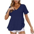 thumbnail image 2 of ChaoHeng Summer Tops for Women Crinkle V-Neck T-Shirt Women's Casual Pleated Top Solid Color Summer 2025 New,Blue XXL, 2 of 9