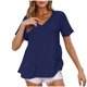 thumbnail image 3 of Top marrón,Camiseta de cuello en V para mujer, blusa de manga corta, top informal de poliéster, camisa de color liso para uso diario, sopatenor, 3 of 9