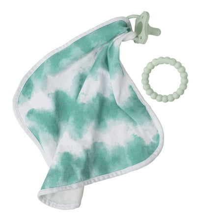 Dr. Brown's Lovey Blanket with Beaded Ring Teether and HappyPaci Silicone One-Piece Pacifier, Green