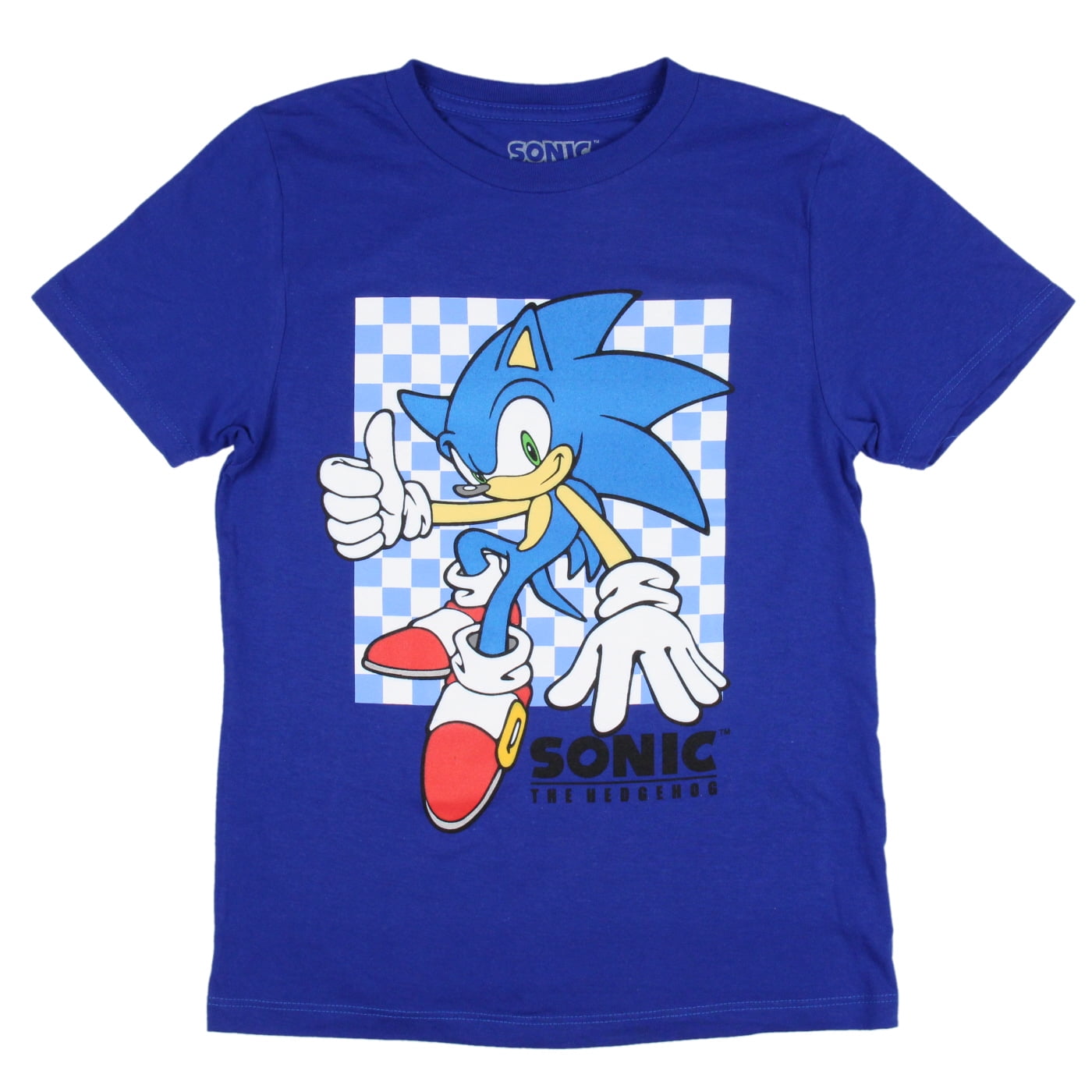 Sonic The Hedgehog Boys' Thumbs Up Checkered Youth Kids T-Shirt, M ...