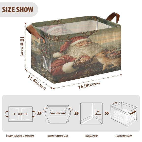 BZSMCE Collapsible Fabric Cube Storage Bins Leisurely Santa Claus Design Pattern Storage Box