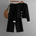 thumbnail image 2 of YUGYXL Women's 2 Piece Outfits Sweater Set Knit V Neck Button Pockets Tops Cardigan High Waisted Wide Leg Pants Lounge Set Black Free Size, 2 of 3