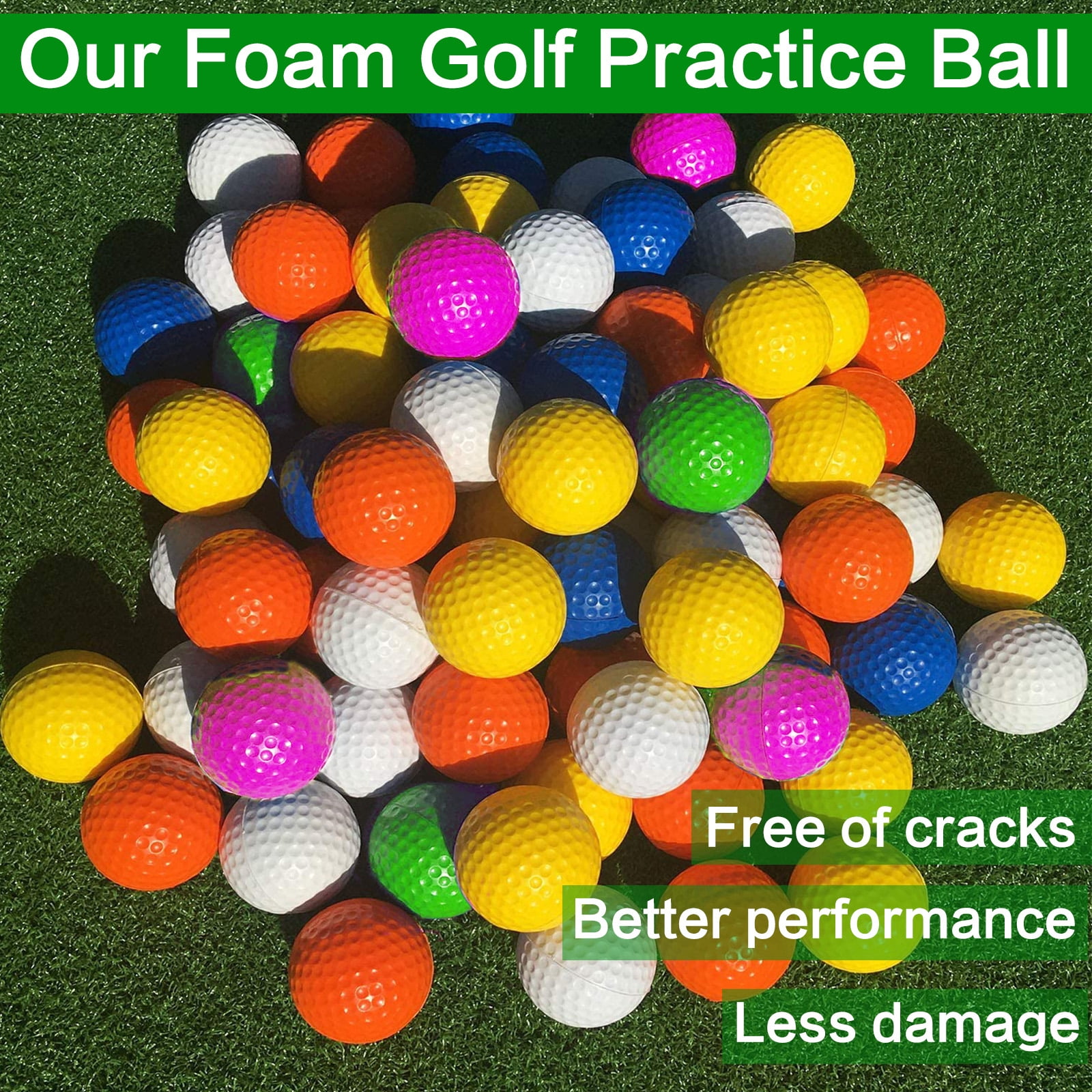 FINGER TEN Golf Practice Balls with Bucket Value 50 Pack, Soft Foam with Limited Flight for Safe Practice