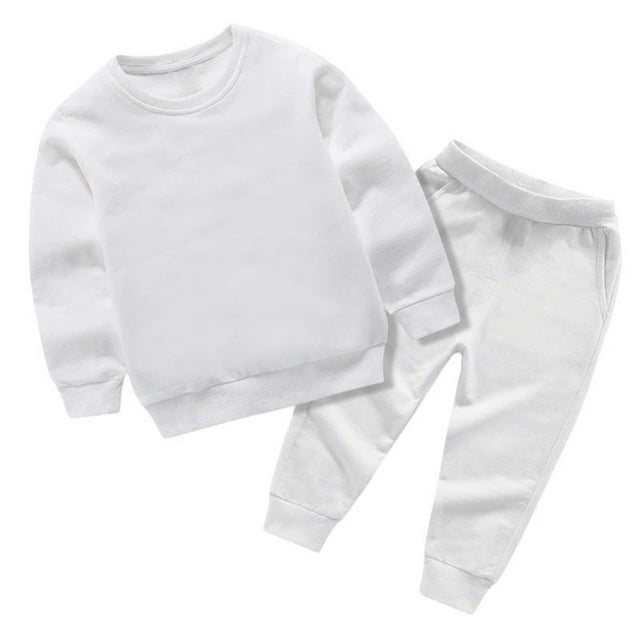 SROBPTY Survêtements Garçons Filles, Ensemble Pantalon à Manches Longues Col Rond Taille Élastique Blanc 3 Ans