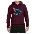 thumbnail image 2 of Trippy California Rainbow Neon Wolf Mountain Silhouette | Mens Animal Lover Hooded Sweatshirt Graphic Hoodie, Maroon, X-Large, 2 of 4