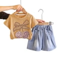 thumbnail image 4 of CAZOFW Summer Toddler Girls 2 Piece Outfits,Cotton Short Sleeve Top and Jean Shorts Set,Size 2-3t, 4 of 6