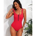 thumbnail image 7 of Beautyin Womens Solid Ribbed One Piece Swimsuit Front Zipper Racerback Bathing Suit U Neck Athletic Swimwear, 7 of 7