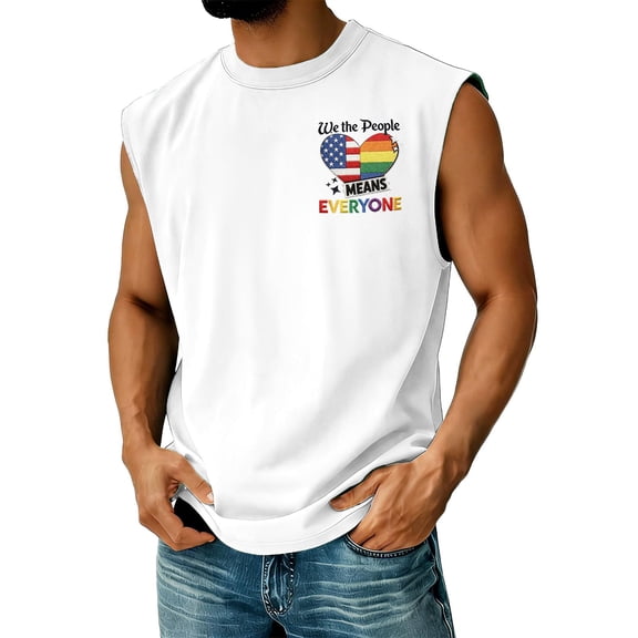 Iaqnaocc Mens Pride Tank Tops Freedom 250 Anniversary USA Flag We The People Rainbow Shirt Patriotic Pride Rainbow Graphic Sleeveless Shirt Tees White 3XL