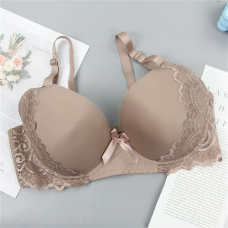 FUNUONY 2025 Trendy Women s Push Up Bra No Underwire Comfortable Wireless Bras Padded Plunge Women s Underwear Bra Lace Bra for Women Plus Size Khaki 85D