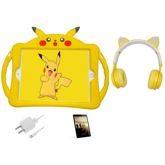 Refurbished Apple iPad Air 9.7-inch Retina 16GB Wi-Fi Only Newest OS Bundle: Pikachu Case Yellow Cat Wireless Headset Pre-Installed Tempered Glass Rapid Charger (Refurbished)