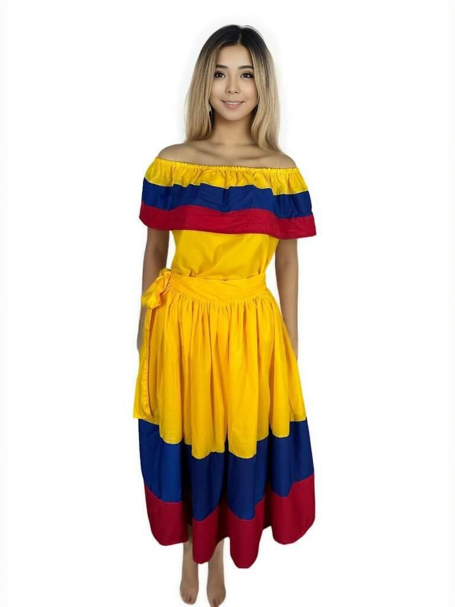 Colombian and Venezuelan Party Dress with Yellow Blouse - Length 36-XS /  Yellow 