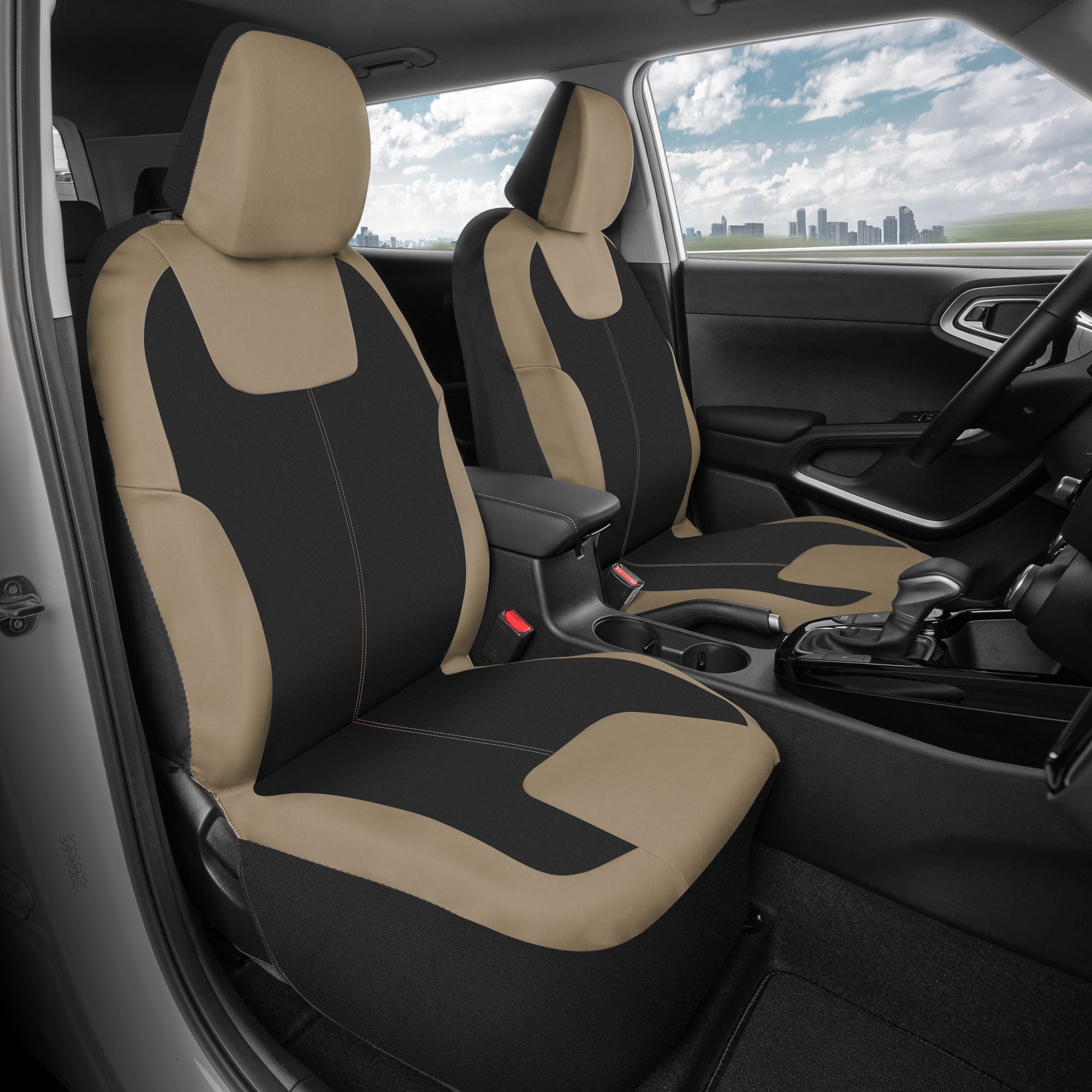 Motor Trend Premium Waterpoof Car Seat Covers for Front Seats, Beige - Universal Fit Car Truck Van SUV