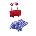thumbnail image 3 of Fesfesfes Toddler Kids Girl Baby Swimwear Striped Printed Halter Neck Bathingsuit Bow Bikini Swimsuit Beach Swimwear Set, 3 of 9
