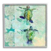 Stupell Green Turtles Swimming Abstract Shapes Landscape Painting Gray Framed Art Print Wall Art