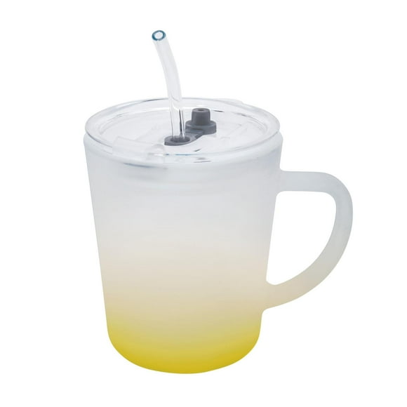 Taza de vidrio sublimable con tapa y popote-banao amarillo 7 x 10.8
