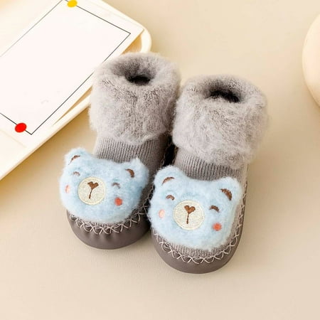 

Quealent Baby Walking Shoes Baby Cozy Booties Warm Lined Stay On Baby Boy Girl House Slippers Fluffy Sock Booties Gray 12 Months