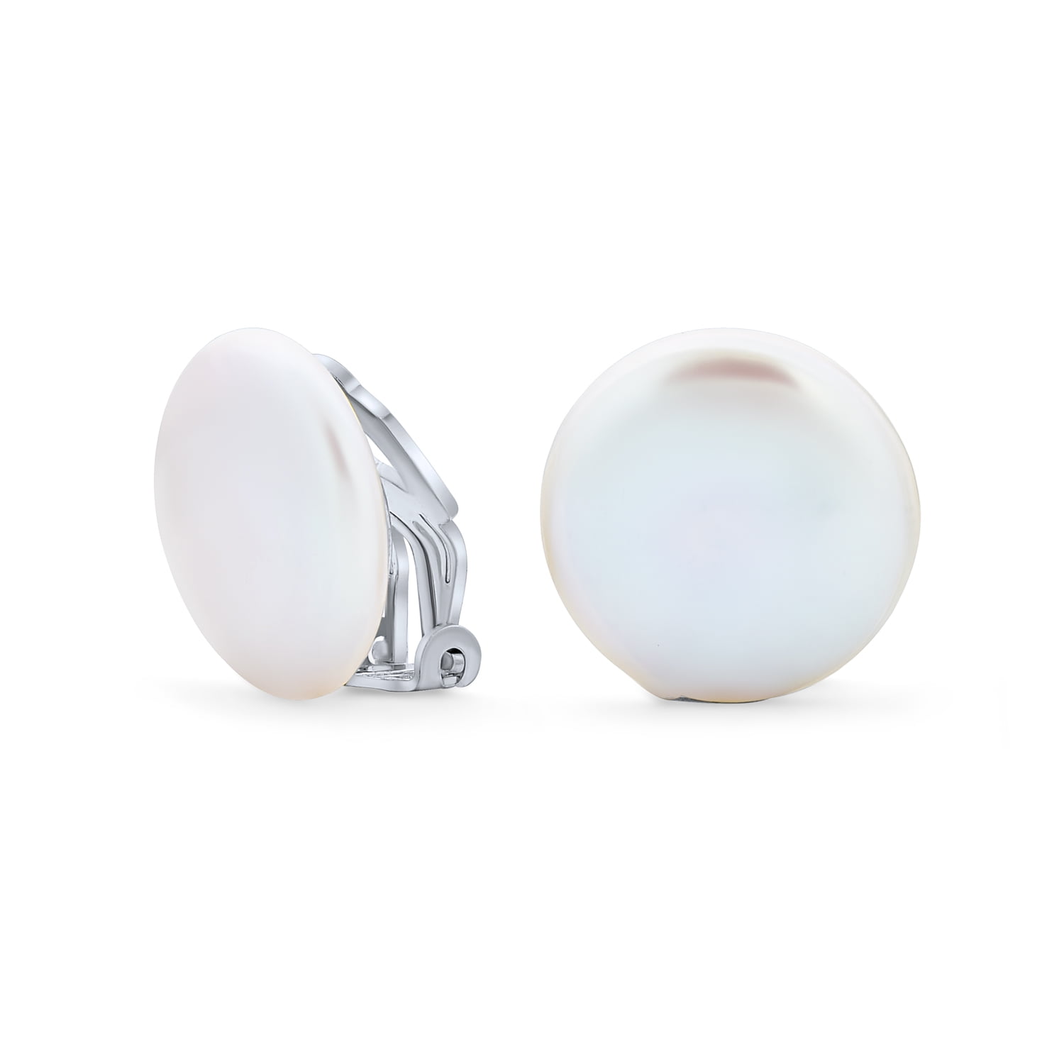 Bling Jewelry Womens White Biwa Baroque Irregular Round Coin Pearl Clip-On Earrings Non-Pierced
