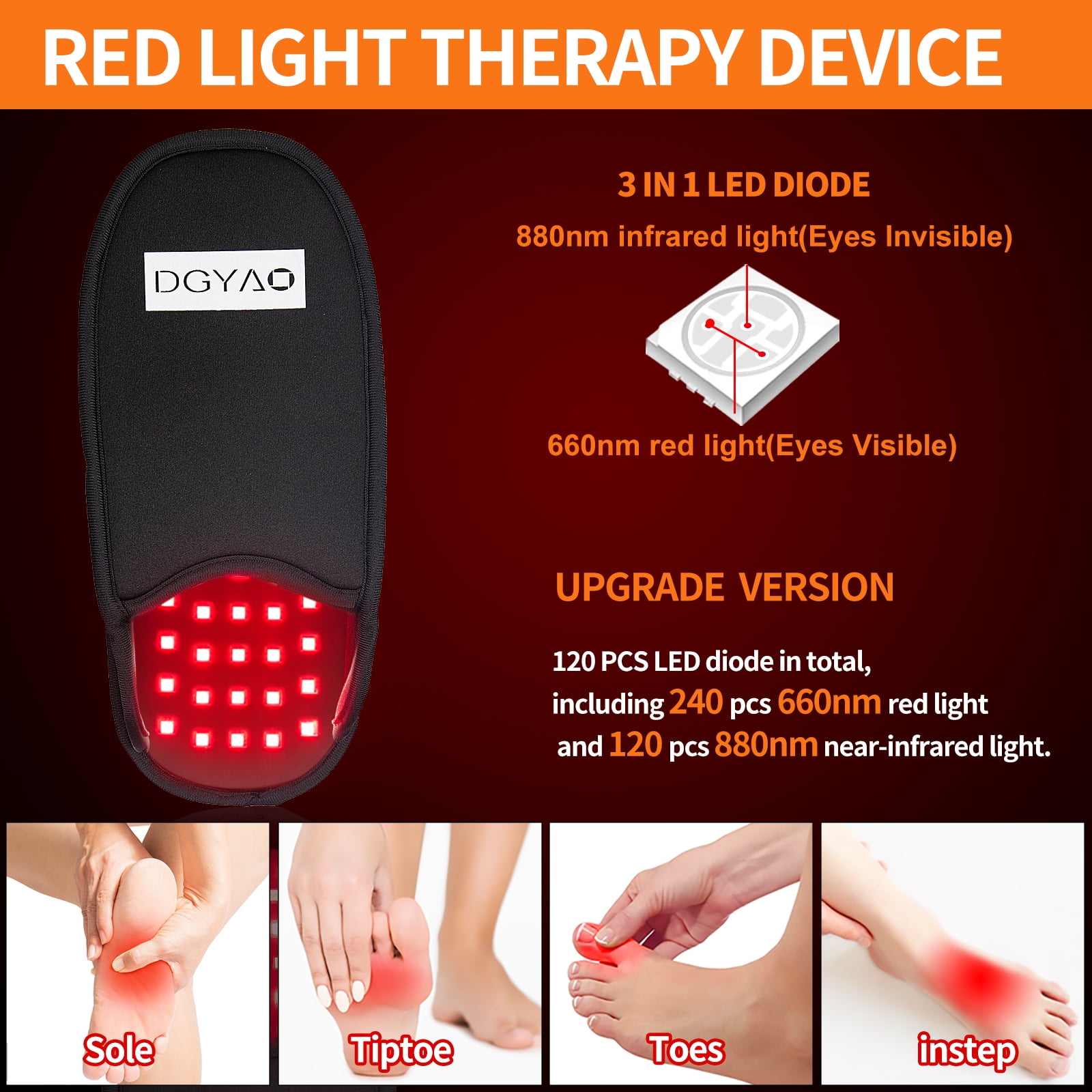 DGYAO Red Light Slippers for Feet - with Pulse Mode, Timer, Portable Infrared Light Home Device