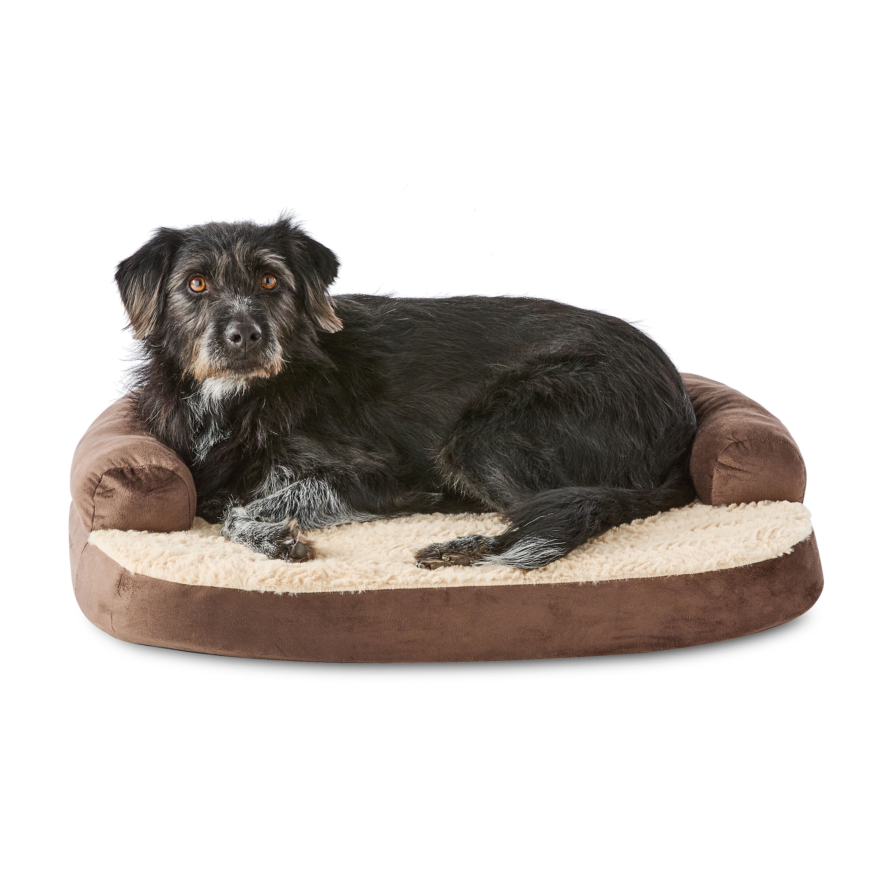 Vibrant Life Small Round Corner Sofa Style Dog Bed, Brown, 23" x 28"