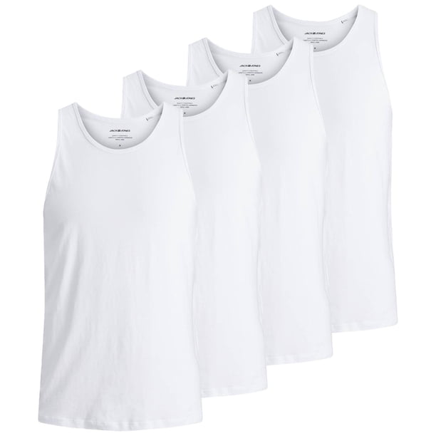 Jack & Jones Camiseta de tirantes para Hombre, Pack de 4 - JACBASIC TANKTOP, liso, algodón Blanco S (Small)