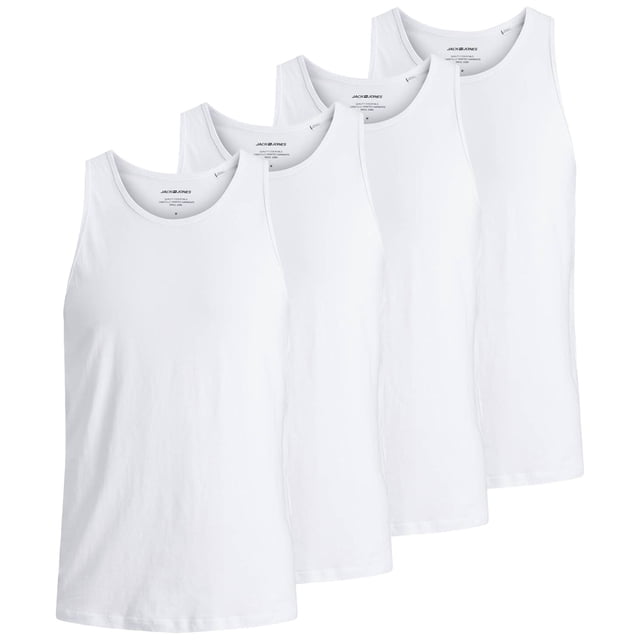 Jack & Jones Camiseta de tirantes para Hombre, Pack de 4 - JACBASIC TANKTOP, liso, algodón Blanco XL (X-Large)
