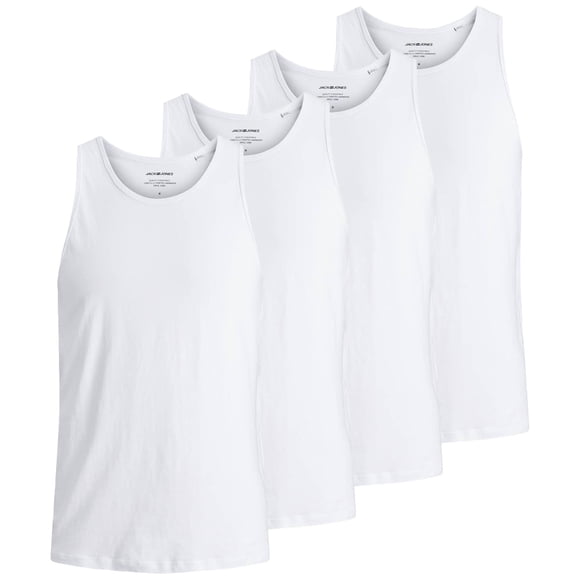 Jack & Jones Débardeur pour Homme, Lot de 4 - Débardeur JACBASIC, Couleur Unie, Coton Blanc TTG (XX-Grand)