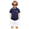 thumbnail image 6 of Kids Athletic Polo Shirt Fashion Stripe Graphic Printed Pullover Toddler Kids Shirts Chest Pocket Summer Holiday Tops Z03 Navy 4 -5 Years, 6 of 8