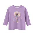 thumbnail image 4 of Drmagiyhm Light Purple Girls 3/4 Sleeve Shirts Size 10-12 Cute Crewneck Shirts Floral Print T Shirt Casual Trendy Little Girl Fall Winter Tops 7-8 Years, 4 of 5