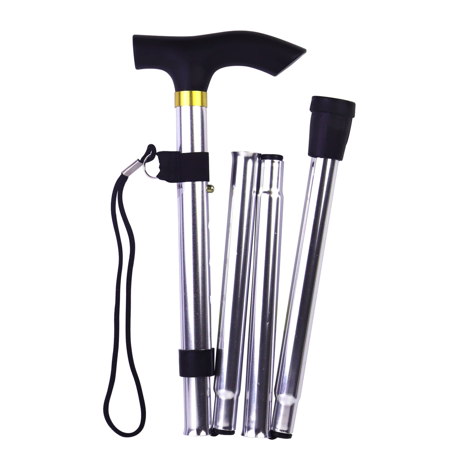 perfrom Adjustable Walking Cane, Folding Foldable Crutch, Adjustable Aluminium Alloy Walking Cane for Women and Men Silver