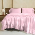 thumbnail image 3 of 4 Piece Corner Ruffle Sheet Set, 6" Inch Corner Ruffle On Flat Sheet And Pillowcases, 12 Inch Deep Pocket, 100% Egyptian Cotton, 800 TC, Cal King Size, Solid Light Pink, 3 of 6
