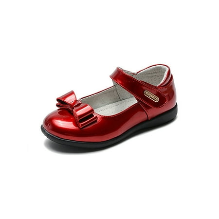 

Colisha Girls Princess Shoes Magic Tape Flat Shoe Comfort Flats School Non-slip Loafers Slip On Mary Jane Red 11C